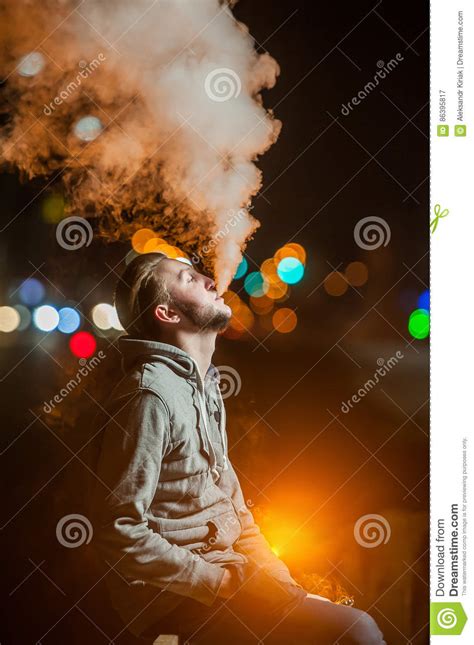 Handsome Young Man Smoking Electronic Cigarette Stock Image Image Of