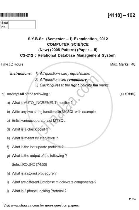 Relational Database Management System Rdbms 2012 2013 B Sc Computer Science Semester 3 Sybsc