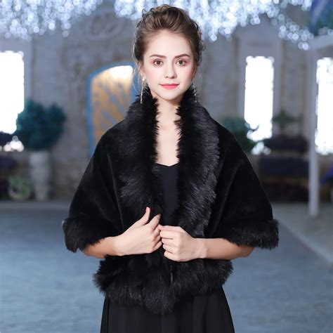 Black Faux Fur Wrap Women Evening Dress Cover Up Shawl Fashion Hamdade