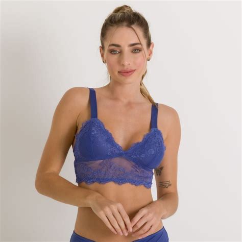 Suti Top Em Renda Camila Moretti Azul Medio