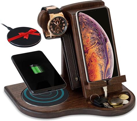 Wood Phone Docking Station With Wireless Charger Included Ash Wallet