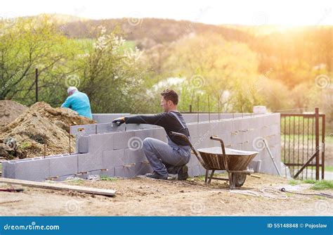 Man Building A House Stock Photo Image Of Gloves Mason 55148848