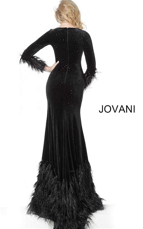 Jovani 1085 Black Long Sleeves Sheath Velvet Dress Velvet Evening