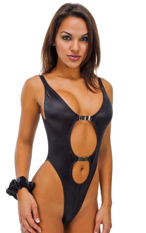 One Piece Keyhole Rio Bikini In Wet Look Black By Skinz