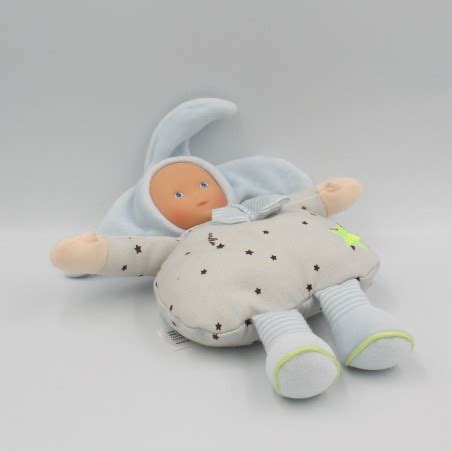 Doudou Poup E Lutin Bleu Gris Toiles Grelot Corolle