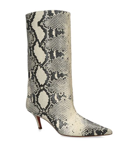 Womens Amina Muaddi Beige Leather Snake Print Fiona Boots Harrods Uk