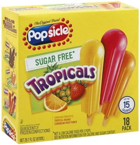 Popsicle Sugar Free, Tropicals, 18 Pack Ice Pops - 18 ea, Nutrition ...