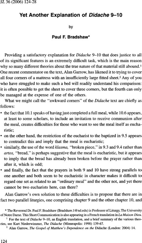 Yet Another Explanation Of Didache Paul F Bradshaw