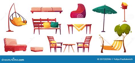 Cartoon Garden Furniture Set Isolated On White Stock Vector