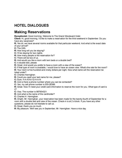 Hotel Dialogues In English Reservation Check In Check 8