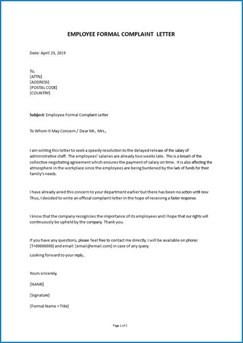formal letter  complaint template