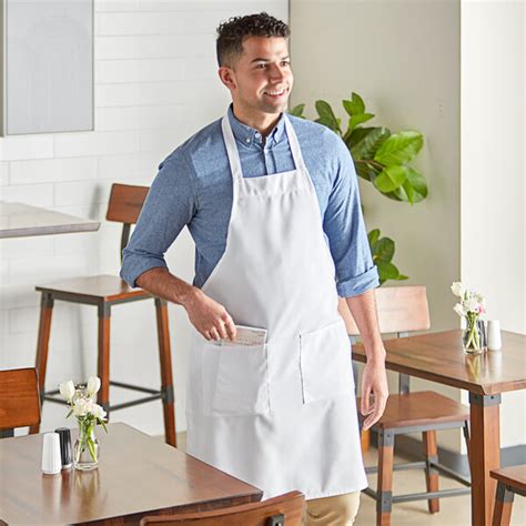 Choice White Polyester Standard Bib Apron With 2 Pockets 34 X 30