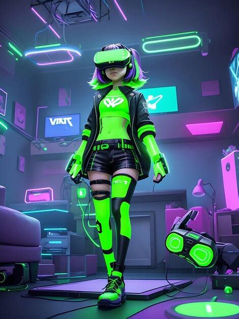 Premium Photo | A woman in a neon green and black outfit is standing in ...