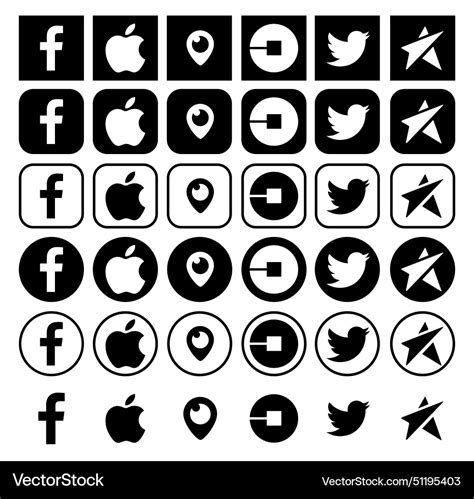 Black popular social media and other icons Vector Image