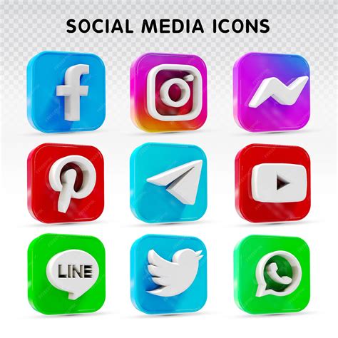 Premium PSD | Social media icons 3D set with facebook, instagram