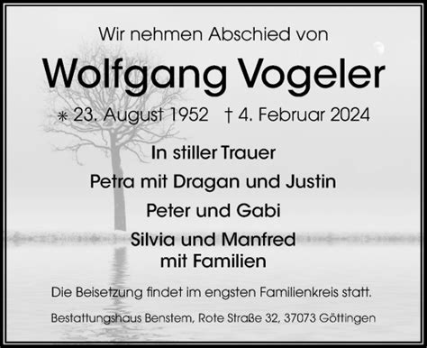 Traueranzeigen Von Wolfgang Vogeler Trauer Anzeigen De