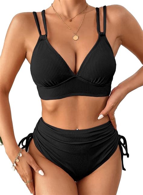 SOMER Women S Swimsuit Piece Bikini Set Tummy Control Bathing Suits V Neck High Waisted Ruched