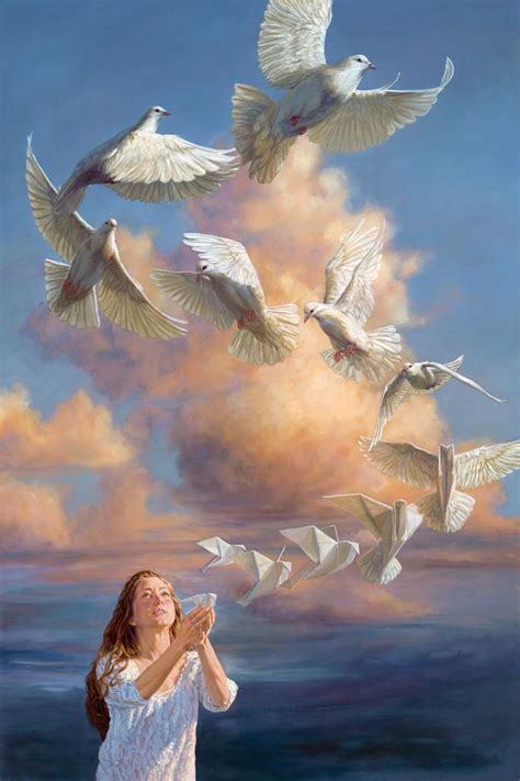 24 X 36 Oil On PanelWoman Releasing Origami Doves Who Transform Into