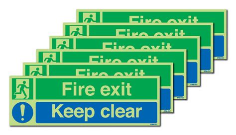 6 Pack Xtra Glo Fire Exit Keep Clear Signs Seton