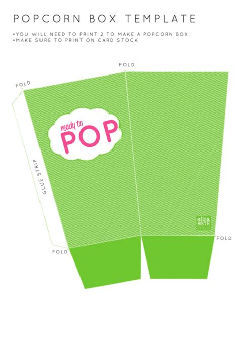 Popcorn Box Template printable pdf download