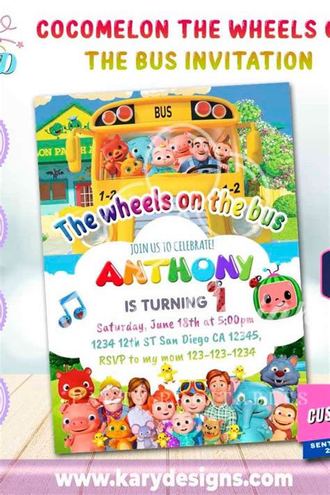 Printable Cocomelon The Wheels On The Bus Invitation Digital