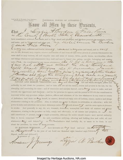 Lizzie Borden Document Signed... Autographs | Lot #47253 | Heritage