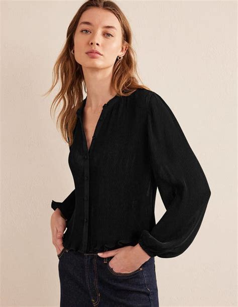 Plisse Pleat Blouse Black Boden Eu