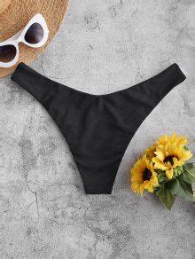 Off Zaful High Leg Plain Bikini Bottom In Black Zaful