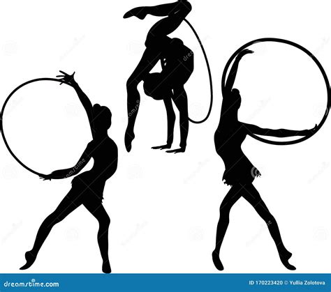 Set Girl Rhythmic Gymnastics Silhouette With Hoops Vector Illustration