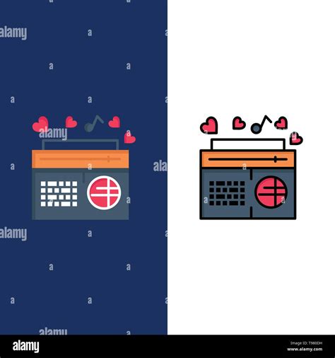 Radio Music Fm Speaker Songs Icons Flat And Line Filled Icon Set