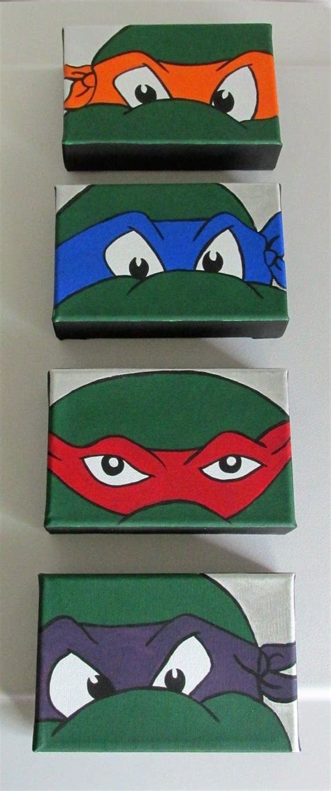 Hand Painted Teenage Mutant Ninja Turtles Wall Art Set Of 4 6 X 4