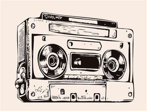 Old Tape Recorder Retro Sketch Hand Drawn In Comic Style Music