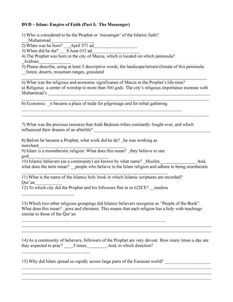 Islam Empire Of Faith Worksheet Martin Lindelof