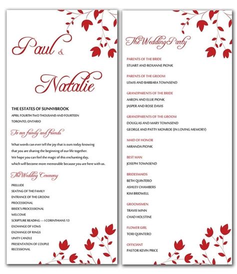 Free Printable Wedding Program Templates Word