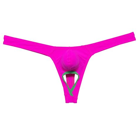 Botmois Men Bulge Thong String Underwear Men Lingerie Jockstrap Lace Tanga Bikini Red L