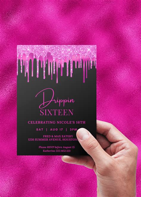 Editable Drippin Birthday Invitation Hot Pink And Black Etsy