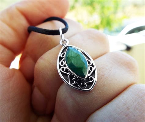 Emerald Pendant Gemstone Silver Necklace Green Handmade Precious Stone