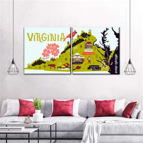 Virginia Attractions Map Wall Art | Digital Art