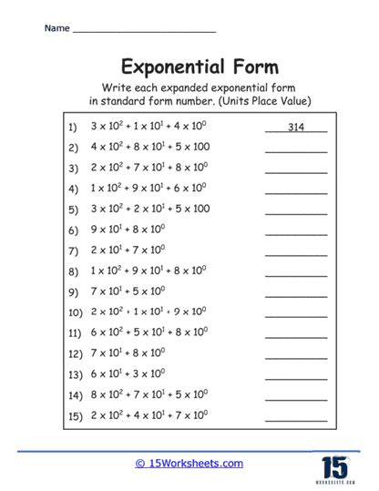 Exponential Form Worksheets - 15 Worksheets.com