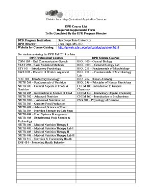 Fillable Online Ens Sdsu Dpd Course List Required Supplemental Form To