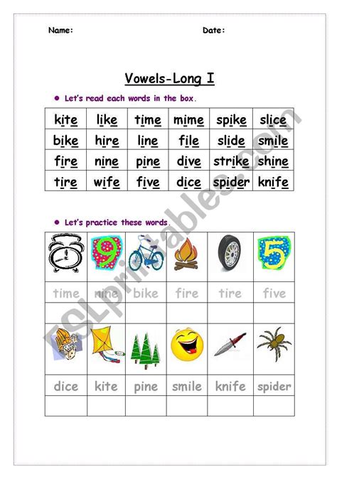 Long I Vowel Sound Worksheet