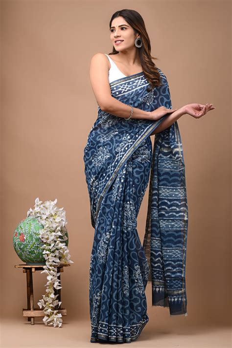 Famous Dabu Handblock Print Chanderi Silk Saree With Blouse