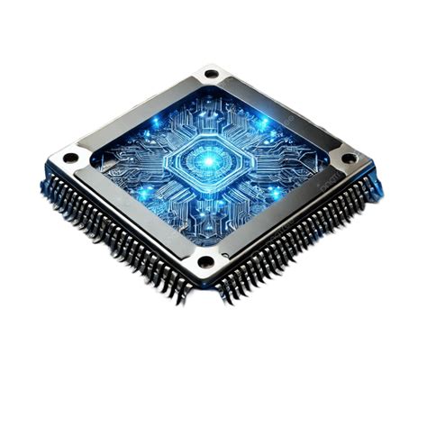 Close Up Of A High Tech Computer Chip Illuminated With Blue Lights