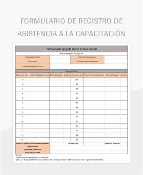 Plantilla De Formato Excel Formulario De Registro De Asistencia A La