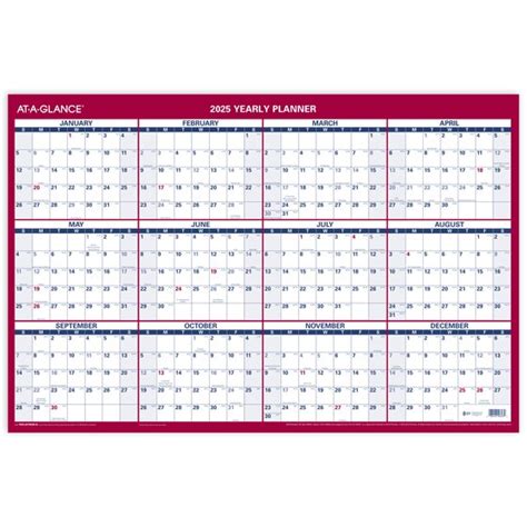 AT-A-GLANCE® 2025 Vertical Horizontal Reversible Erasable Yearly Wall ...