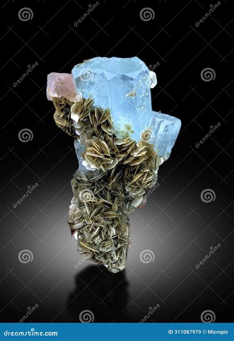 Very Beautiful Aquamarine Var Beryl With Fluorite And Muscovite Mineral