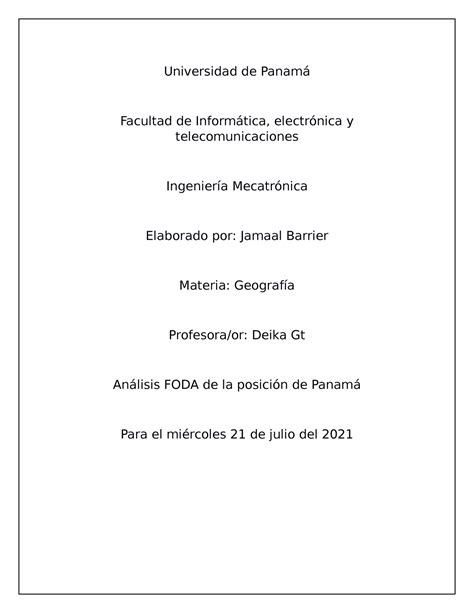 Análisis FODA de la Posición de Panamá - Universidad de Panamá Facultad