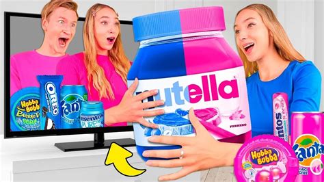 Eating Only 1 Color Food For 24 Hours Challenge Pink VS Blue Food