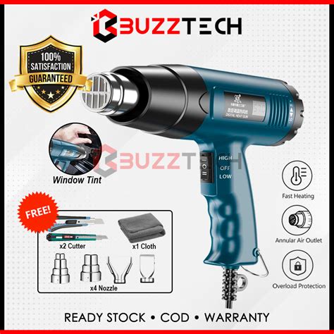 Buzztech W Heat Gun Hot Air Gun Speed Blower Shrink Gun Adjustable Heavy Duty Car Window