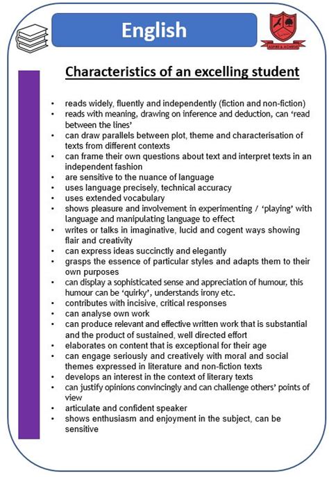 The Highcrest Academy - English Excelling Students Criteria 